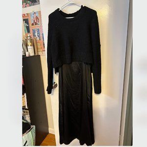 Calvin Klein Black Silk Maxi Dress with Crop Sweater XL